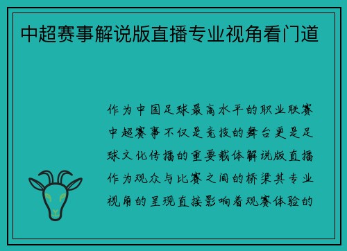 中超赛事解说版直播专业视角看门道
