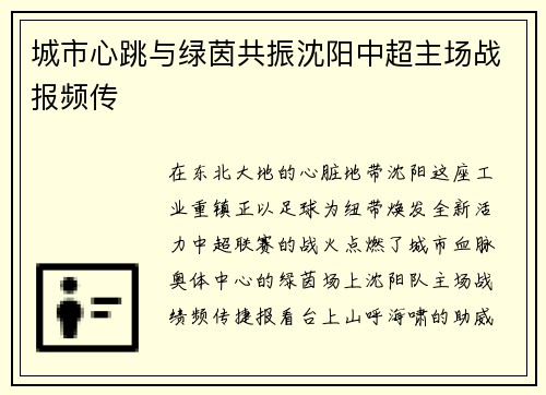 城市心跳与绿茵共振沈阳中超主场战报频传