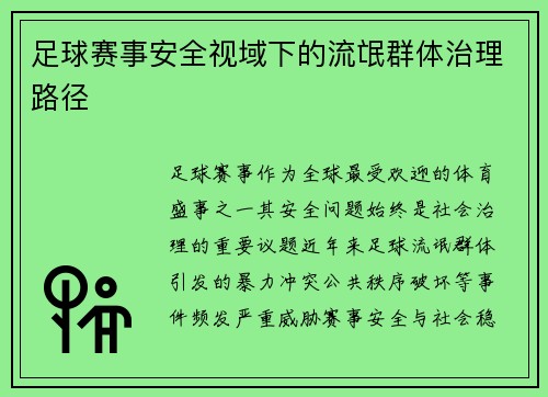 足球赛事安全视域下的流氓群体治理路径