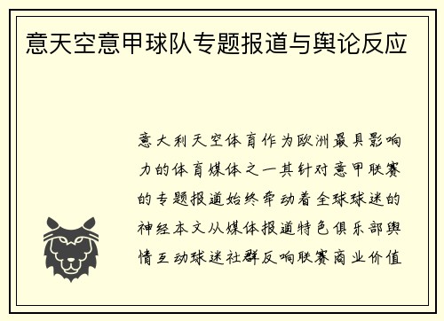 意天空意甲球队专题报道与舆论反应