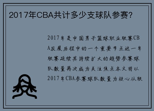 2017年CBA共计多少支球队参赛？